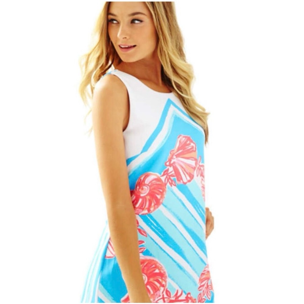 Lilly Pulitzer Callie Shift Dress "Pool Blue For The Shell of It" Size XS Beach